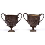 A pair of bronze electrotype replica classical wine cups, Kantharos, 19th c, after the originals