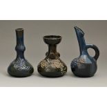 Two Elton ware vases and a ewer, c1900, ewer 19cm h, painted Elton