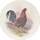 A pair of Minton bone china plates, c1900, painted by J E Dean, both signed, with a gamecock, 22cm