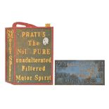 Advertising. A painted aluminium alloy oil can shaped sign for PRATT'S The No1 PURE unadulterated