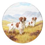 Lynn Williams (1955 - ) – Springer Spaniels on a Moor, signed, oil on board, 15cm diam Good