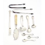 Two pairs of Sheffield Plate sugar tongs, c1790, Feather Edge pattern and miscellaneous small silver