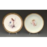 Two Minton bone china plates, late 19th c, one with pierced border and painted by A Boullemier,