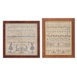 Two English linen samplers, Sarah Smith aged 7 years 1800 and Maria S Foulger, worked in trees,