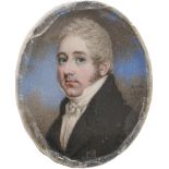 Adam Buck (1759-1833) - Portrait Miniature of a Gentleman, in white stock and dark brown coat, sky