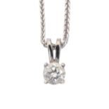 A diamond pendant, in 18ct white gold, 4mm diam, Convention marked and a white gold necklet marked