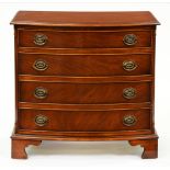 A Victorian mahogany and line inlaid bow fronted chest of drawers, on bracket feet, 96cm h; 109 x