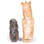 A Mezcala stone figure, Mexico, c300-100 BCE, 13.5cm h and another stone figure (2) Provenance: