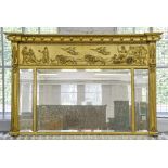 A George III neo classical giltwood and composition over mantel mirror, with triple bevelled plates,