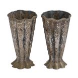 A pair of Ottoman silver vases, Armenian, early 20th c, chased with two bands of stylised foliage