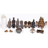 Miscellaneous South East Asian works of art, to include a pair of miniature gilt bronze models of