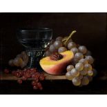 Brian Davies – Still Life with Redcurrants, White Grapes, Half a Peach and a Roemer, signed, oil