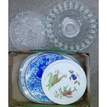 Miscellaneous glass and ceramics, including Victorian blue and white meat plate, Worcester Evesham