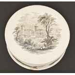 An English white glazed earthenware char dish, mid 19th c,  printed in sepia and painted with