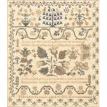 An early Victorian linen sampler, Elizabeth Tattam aged 10 1839 Norwich, worked with a prominent