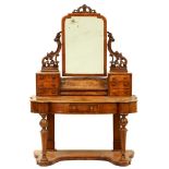 A Victorian walnut serpentine mirror back dressing table, 172cm h; 120 x 59cm Minor chips and losses
