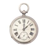 An English silver fusee lever watch, A Pappe & Co, Birmingham, No 525167, in engine turned case with