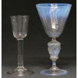 An English wine glass., c1760-70,  the round funnel bowl on plain solid stem and folded foot, 14.