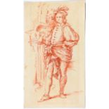 French School - A Cavalier, red chalk, 37.5 x 21.5cm and a watercolour of a cavalier, unframed (2)