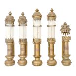 Two pairs of brass railway carriage lamps and one other, various sizes