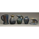 A group of Elton ware, 1918, comprising a Peace mug dated 1918, hand candlestick, ewer and two