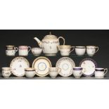 Miscellaneous Derby teaware, c1790-1820, including tea bowls and coffee cans, and a teapot and