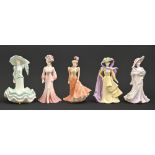 The Ascot Ladies. A set of five Coalport figures, 1980's, various sizes, printed marks and