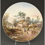 A William Brownfield bone china three footed dish, c1880,  painted by J Holloway, signed, with