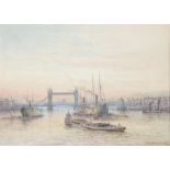Walter Duncan (1848-1932) - The River Thames, London, a pair, signed, watercolours, 27 x 37cm