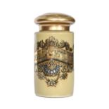 A glass apothecary's shop jar and cover, late 20th c, the richly gilt banner inscribed COLOCYNTH and