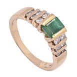 An emerald and diamond ring, in gold marked 585 14k, 4.5g, size J Good condition