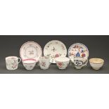 Nine New Hall, Liverpool and other contemporary English porcelain teaware, late 18th c, including