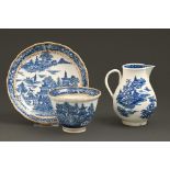 A Caughley blue and white tea bowl and saucer with moulded rim, c1782-1794, transfer printed with