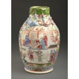 A Chinese Canton famille rose vase, mid 19th c, 36cm h Reduced in height and repaired