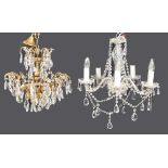 A Victorian style giltmetal and glass chandelier, 41cm w and a five branch crystal chandelier,