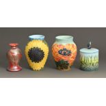 Two Dennis China Works vases and a jar and cover with kingfisher finial, c2000, vases 13cm h and a