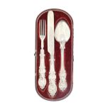 A Victorian silver christening set, maker AH, probably Ashforth & Harthorn, Sheffield 1845, maroon