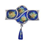 An Arts & Crafts silver and translucent enamel brooch, early 20th c, 32mm, marked STERLING SILVER,