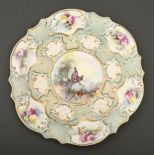 A Royal Worcester moulded plate, 1903, printed and painted with pheasants and roses, 22cm diam,