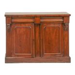 A Victorian mahogany chiffonier, with panelled doors, 87cm h; 120 x 39cm Chips to corners of top