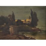 H. John, early 20th c - A Neoclassical Villa on the Coast, signed, oil on canvas, 36 x 50cm Some