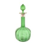 A Victorian silver mounted green glass decanter and stopper, 25cm h, marks rubbed, Birmingham 1899