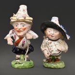 Two Derby figures of Mansion House dwarves, c1830,  17 and 21cm h, one incised No 45 Firing faults