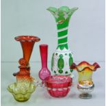 Miscellaneous coloured and decorative glassware, including cased glass vase, cranberry bowl, etc