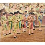 Samuel Ernest Wharton (exhb. 1925-57) - In Line for Parade,  Spanish matadors assemble, signed and