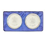 A pair of Royal Silver Jubilee commemorative dishes, 78mm diam, by Charles S Green & Co Ltd,