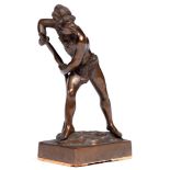 A bronze statuette of a native American bending his bow, early 20th c, even light brown patina, 17.