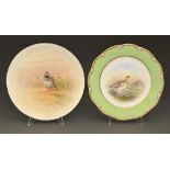 An Aynsley dessert plate, early 20th c,  painted by F Micklewright, signed, with ptarmigan in