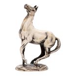 British Horse Society.  An Elizabeth II silver equestrian statuette of "Playing Up" cast from a