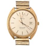 An Omega gold plated wristwatch, Seamaster, quartz movement, 34mm diam Crystal cracked, wear